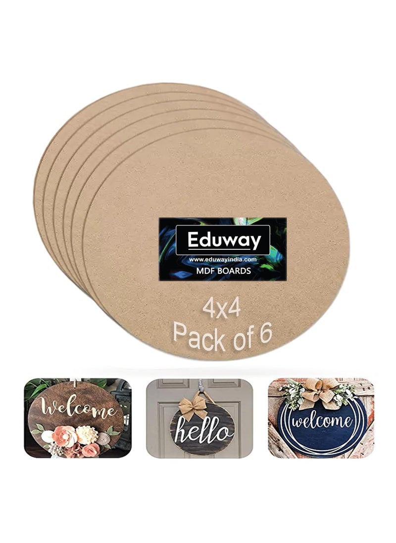 Eduway Eduway 4 Inch Round MDF Board for Mandala Lippan Resin Art Craft 4mm ThickPof 6 Premium Cardboard Material for Artists Art Craft Hard Cutout in Small and Large Sizes 10x10 cms  - Image 1