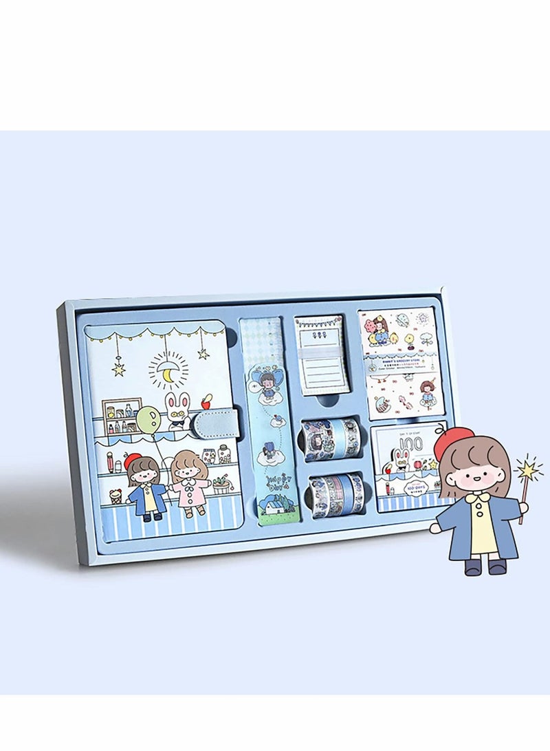 SYOSI Cartoon Memo Set, Washi Sticker, Ruler, Bookmark, 21 Days Habit, Notes Writing Pads Scrapbook with 7 Rolls Masking Tapes for Planning, 100 Day Countdown (Blue) - Image 1