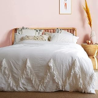 Flber FLBER Boho Duvet Cover, Tassel Bedding, Tufted Fringed Design, 100% Cotton, Queen - Image 1