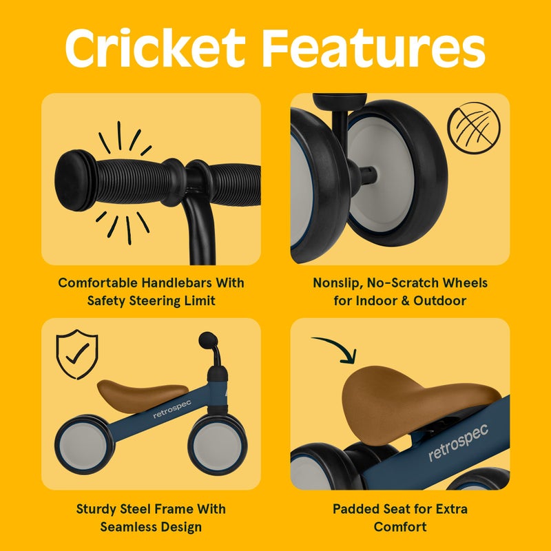 Retrospec Cricket Baby Balance Bike 4Wheel RideOn Toy for Ages 1224 Months  First Bike  Toddler Bike for 1 Year Old Boys  Girls First Birthday Gift - Image 3