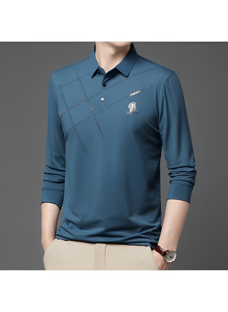 REOCLE Men's Polo Shirts Slim-Fit Long Sleeve Pique Polo Shirts Quick Dry Performance Tactical Shirts Pique Jersey Golf Shirt Shiny Silk Polo Shirt  - Image 2