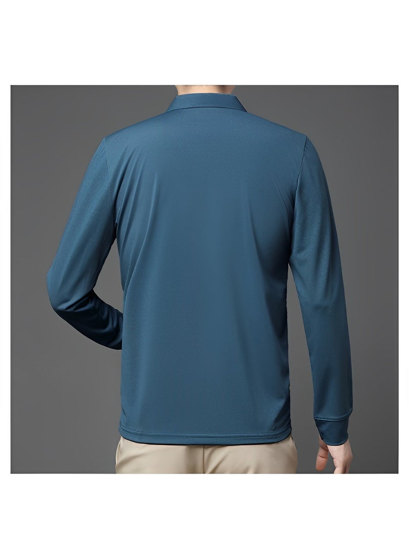 REOCLE Men's Polo Shirts Slim-Fit Long Sleeve Pique Polo Shirts Quick Dry Performance Tactical Shirts Pique Jersey Golf Shirt Shiny Silk Polo Shirt  - Image 4