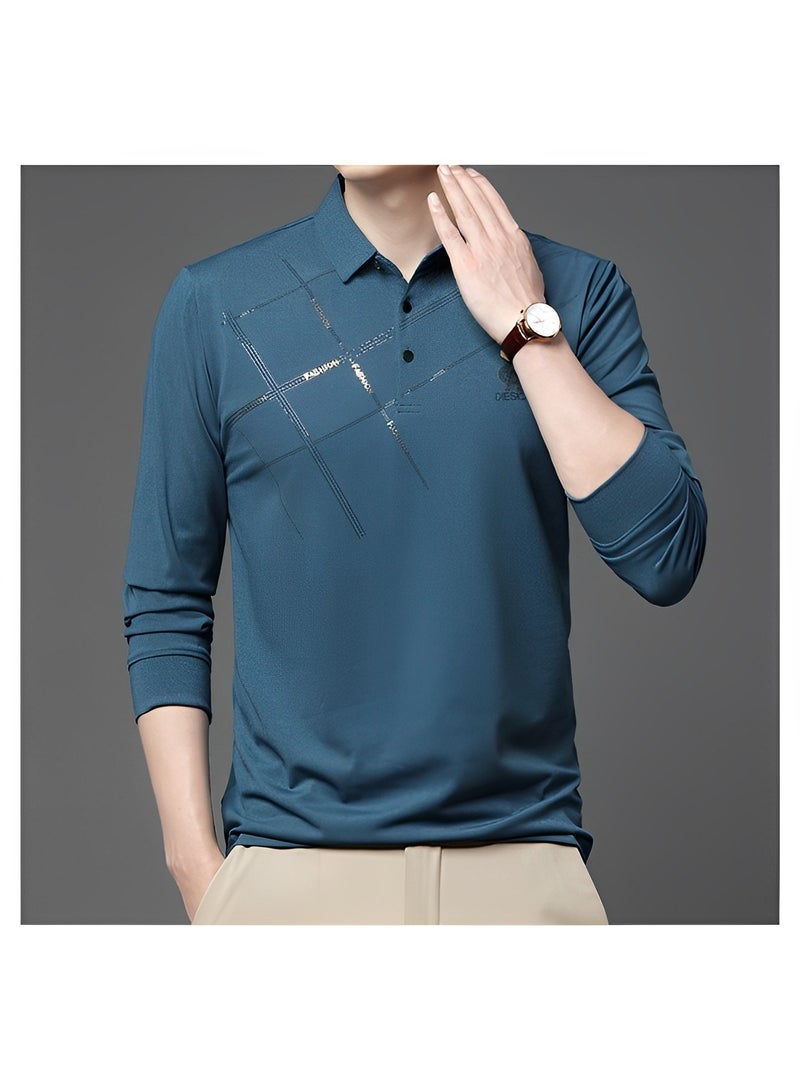 REOCLE Men's Polo Shirts Slim-Fit Long Sleeve Pique Polo Shirts Quick Dry Performance Tactical Shirts Pique Jersey Golf Shirt Shiny Silk Polo Shirt  - Image 3