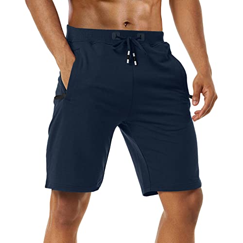 Boyzn Men's 2 Pack Casual Shorts Cotton Workout Running Shorts Quick Dry Lightweight Joggers Shorts with Elastic Waist and Zip Pockets Black/Navy-L - Image 3