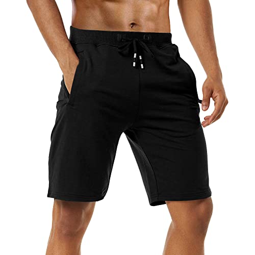 Boyzn Men's 2 Pack Casual Shorts Cotton Workout Running Shorts Quick Dry Lightweight Joggers Shorts with Elastic Waist and Zip Pockets Black/Navy-L - Image 2