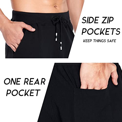 Boyzn Men's 2 Pack Casual Shorts Cotton Workout Running Shorts Quick Dry Lightweight Joggers Shorts with Elastic Waist and Zip Pockets Black/Navy-L - Image 5