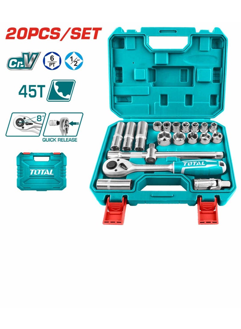 TOTAL 20-Piece Socket Set, 1/2-inch Drive, CR-V Steel, Heat Treated - Image 2