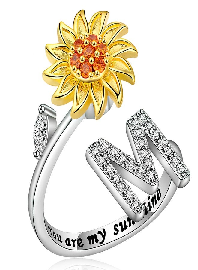 Bmpzery Anxiety Rings for Women,Fidget Ring Women with Adjustable Spinner Open Rings,Sunflower Initial Ring with Stress Relieving,Sunflower Gifts for Womens Valentine's Day and Birthday(Letter M) - Image 1