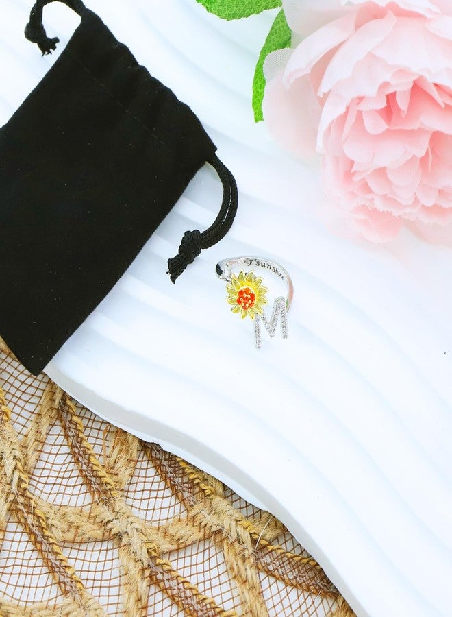 Bmpzery Anxiety Rings for Women,Fidget Ring Women with Adjustable Spinner Open Rings,Sunflower Initial Ring with Stress Relieving,Sunflower Gifts for Womens Valentine's Day and Birthday(Letter M) - Image 4