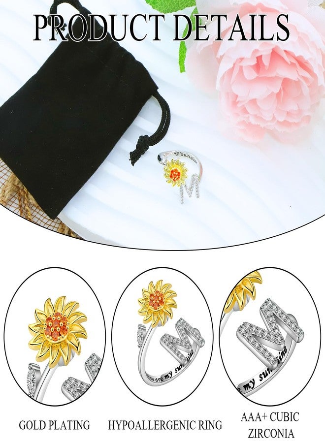Bmpzery Anxiety Rings for Women,Fidget Ring Women with Adjustable Spinner Open Rings,Sunflower Initial Ring with Stress Relieving,Sunflower Gifts for Womens Valentine's Day and Birthday(Letter M) - Image 3