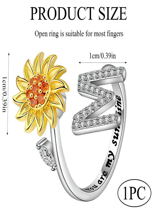 Bmpzery Anxiety Rings for Women,Fidget Ring Women with Adjustable Spinner Open Rings,Sunflower Initial Ring with Stress Relieving,Sunflower Gifts for Womens Valentine's Day and Birthday(Letter M) - Image 2