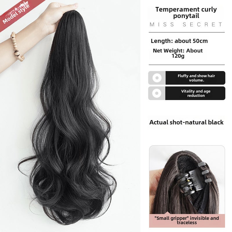 Generic Clip-in Ponytail Extension Curly Long Grip curly hair [natural black] 50cm