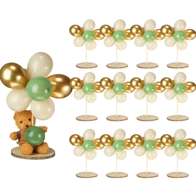 Canlierr Baby Shower Table Centerpiece Decor 144 Pcs Balloons Wooden 910in Rounds Circles Slices with Stick DIY Craft Birthday Wedding Gender Reveal Bear Party Table DecorationsGold and Green - Image 3