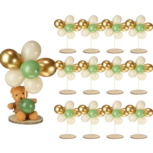 Canlierr Baby Shower Table Centerpiece Decor 144 Pcs Balloons Wooden 910in Rounds Circles Slices with Stick DIY Craft Birthday Wedding Gender Reveal Bear Party Table DecorationsGold and Green - Image 1