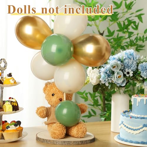 Canlierr Baby Shower Table Centerpiece Decor 144 Pcs Balloons Wooden 910in Rounds Circles Slices with Stick DIY Craft Birthday Wedding Gender Reveal Bear Party Table DecorationsGold and Green - Image 5