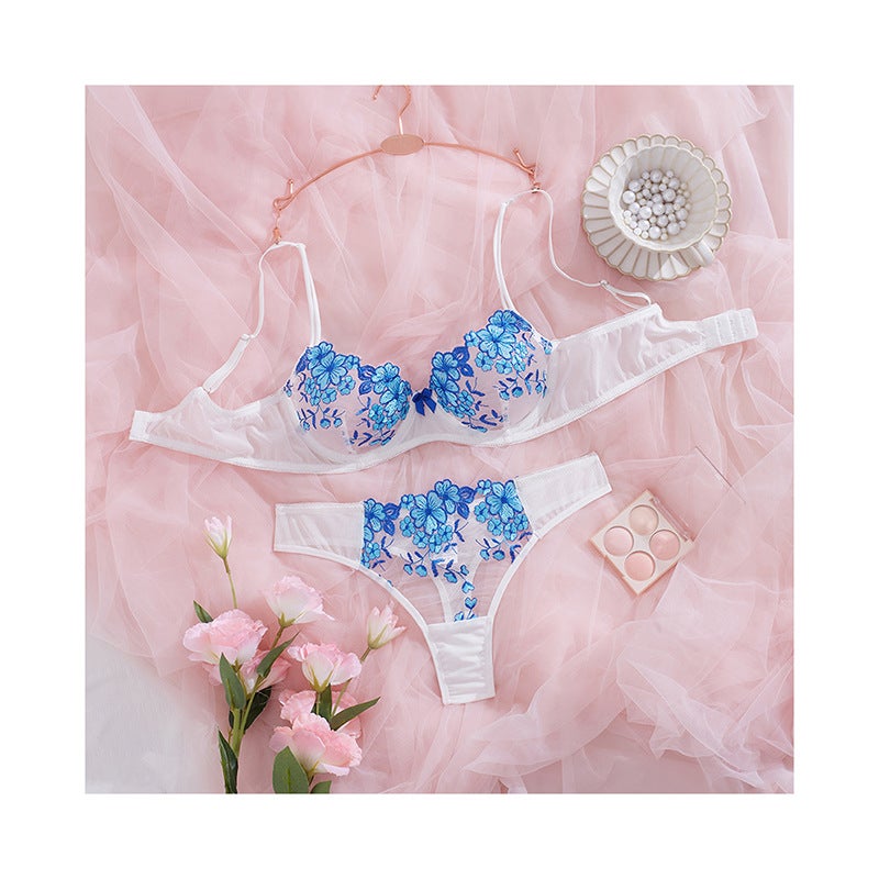 French Lace Bra Embroidered Sexy Lingerie Set New Flirty Ultra-Thin Push-Up Bra - Image 5