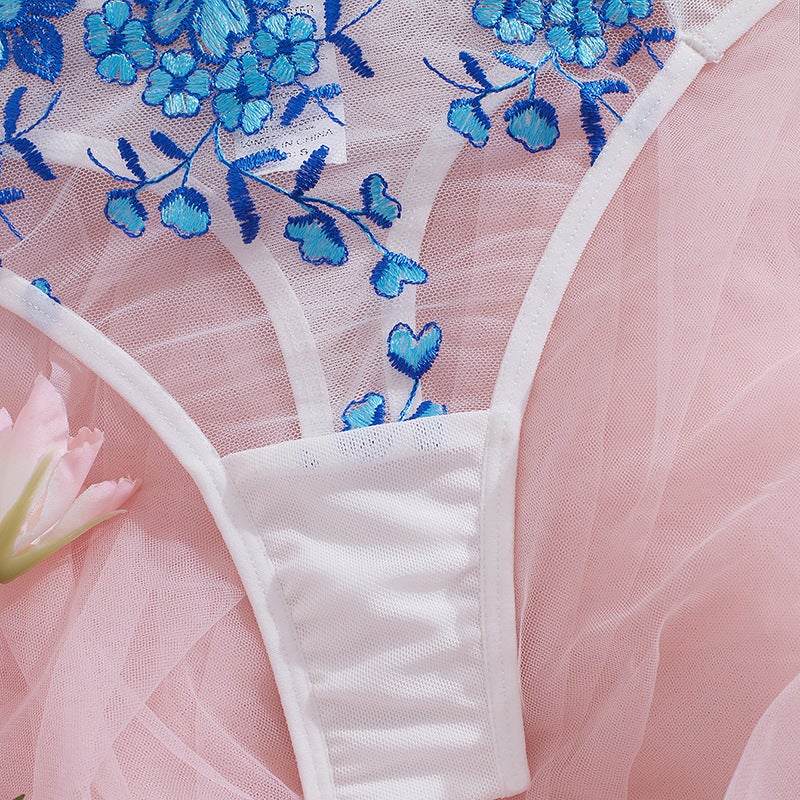 French Lace Bra Embroidered Sexy Lingerie Set New Flirty Ultra-Thin Push-Up Bra - Image 2