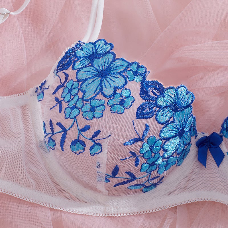 French Lace Bra Embroidered Sexy Lingerie Set New Flirty Ultra-Thin Push-Up Bra - Image 3