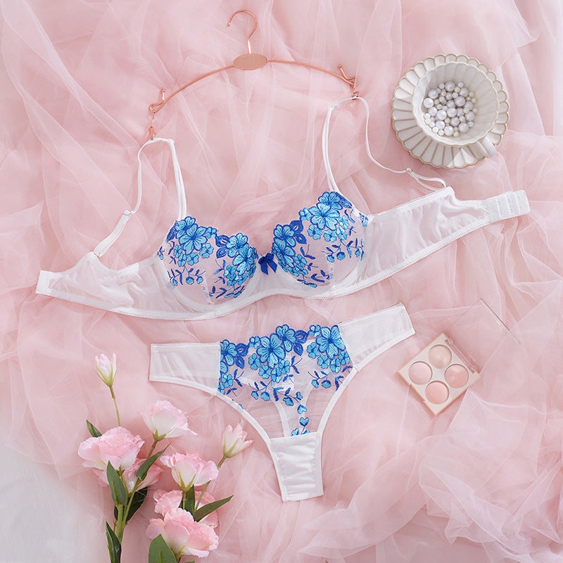 French Lace Bra Embroidered Sexy Lingerie Set New Flirty Ultra-Thin Push-Up Bra - Image 1