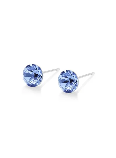 Seona Seona Aurora Austrian Crystal 6mm Stud Earrings for Women Hypoallergenic, Stainless Steel Stud Crystal Earrings, Comfortable for Sensitive Ears Premium Materials Tarnish-Free Earings, Small Stud Earrings - Light Sapphire