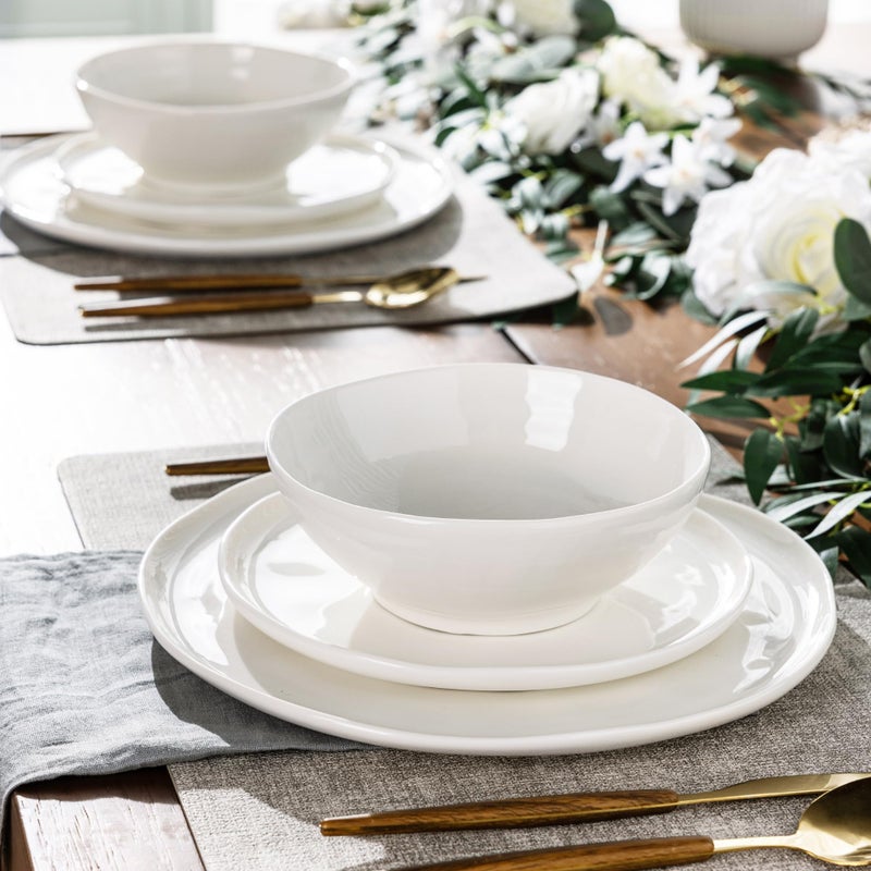 LERATIO Ceramic Dinnerware Sets for 6,Porcelain Plates and Bowls Sets with Wavy Edge, Oven &Microwave & Dishwasher Safe,Light Weight & Scratch Resistant Dishes Sets-Service for 6 (18pcs)-Peal White - Image 5