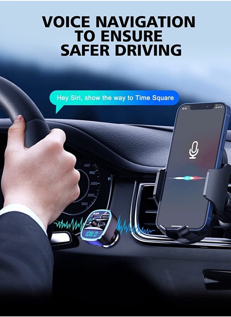 Bluetooth FM Transmitter for Car, [Upgraded Type-C] PD 30W Quick Charging Bluetooth Car Adapter with Hands-Free Calling, Wireless FM Radio Receiver Music Player/Car Kit Support SD Card & USB - Image 3