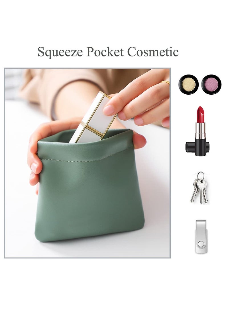 SYOSI 3Pcs Lambskin Pocket Cosmetic Bag Portable Mini Lipstick Storage Bag Waterproof Leather Squeeze Self Closing No Zipper Portable Travel Makeup Pouch - Image 2