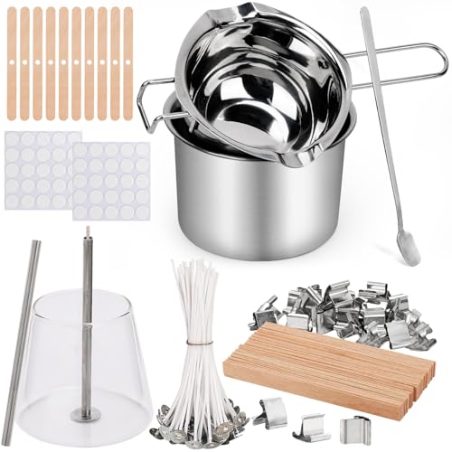 Blingfun Double Boiler Pot Set, Stainless Steel Melting Pot with Candle Wicks, Stickers,Wick Holders,Wick Placing Tube for Soap, Wax, Candle Making - Image 1