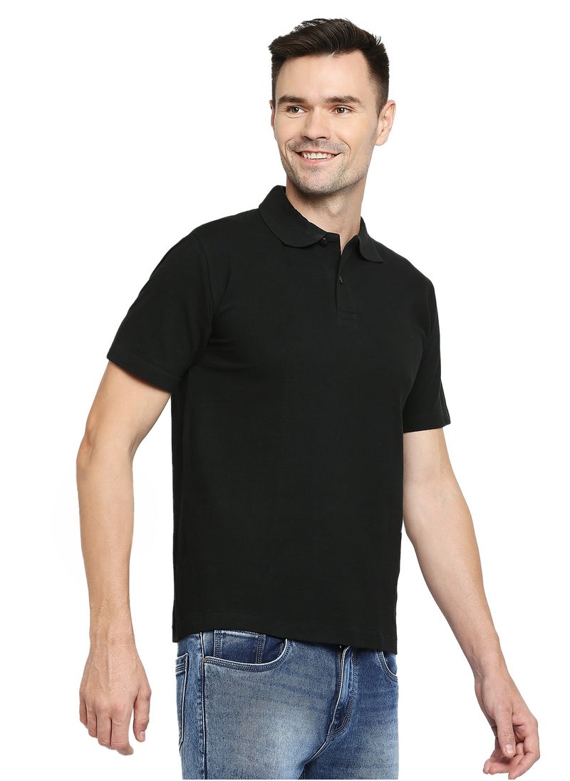 BYC MEN'S COTTON POLO T-SHIRT - BLACK  - Image 4
