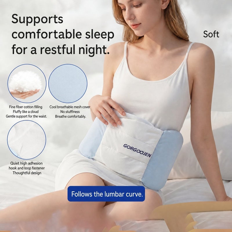 3D Lumbar Support Cushion with Soft Cotton Filling Breathable Cool Mesh Cover and Quiet Hook and Loop Fastener for Sleeping Side Lying Office Chair Sofa and Car Seat - Image 2