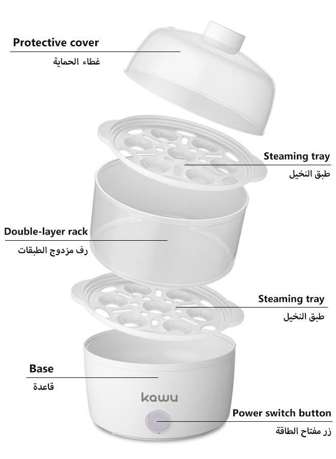  كاو أجهزة طهي البيض بالبخار، أجهزة طهي البيض متعددة الطبقات، سعات كبيرة تستوعب حتى 14 بيضة، سهلة التنظيف مع حماية من الاحتراق الجاف، باللون الأبيض - Image 3