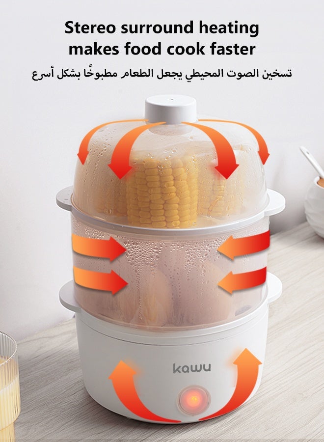  كاو أجهزة طهي البيض بالبخار، أجهزة طهي البيض متعددة الطبقات، سعات كبيرة تستوعب حتى 14 بيضة، سهلة التنظيف مع حماية من الاحتراق الجاف، باللون الأبيض - Image 5