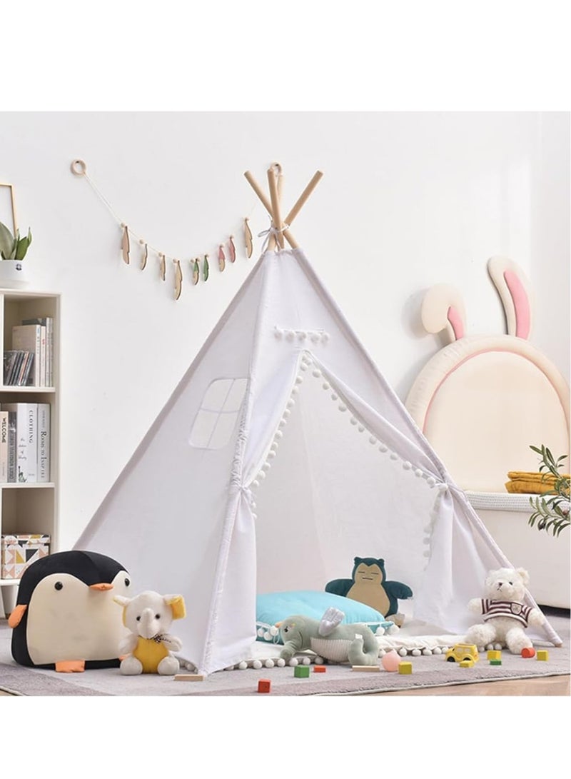 MIXDE New Child Teepee Tent Play House Tent 1.6M Camping Foldable Canvas Kids Playhouse Portable Teepee White - Image 1