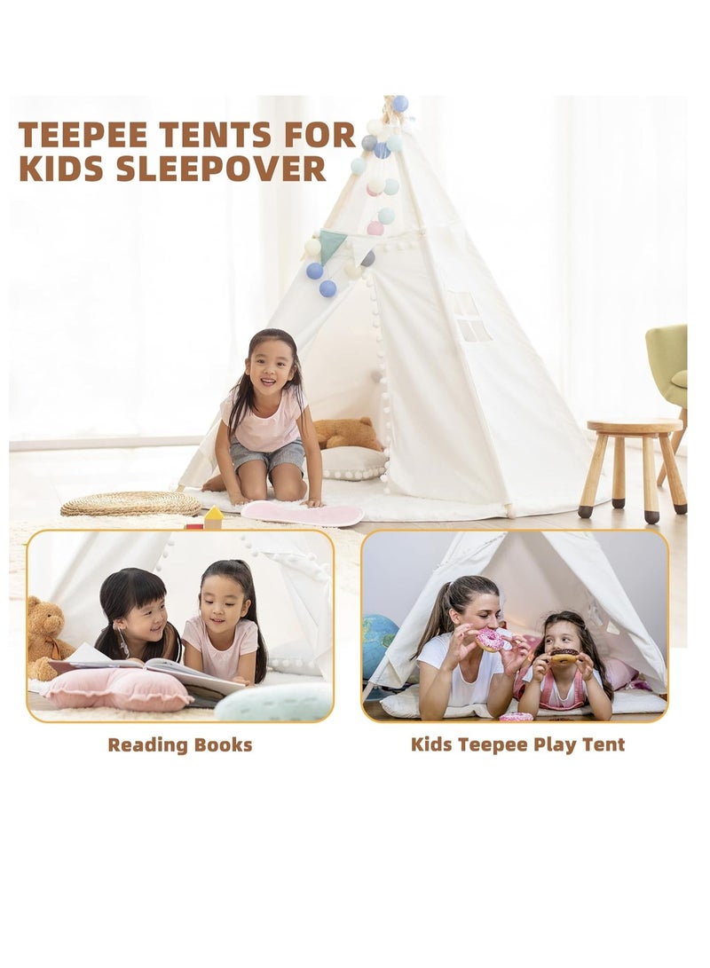 MIXDE New Child Teepee Tent Play House Tent 1.6M Camping Foldable Canvas Kids Playhouse Portable Teepee White - Image 4
