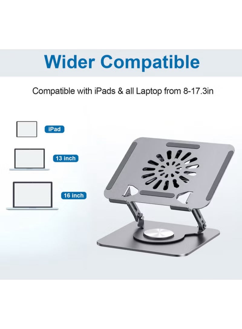 Laptop Stand with Cooling Fan for Desk, 360° Rotation Upgrade Larger Sturdy Base Adjustable, Foldable Metal Notebook Holder Fit for MacBook Air, MacBook Pro, Lenovo, HP, ASUS, etc - Image 5