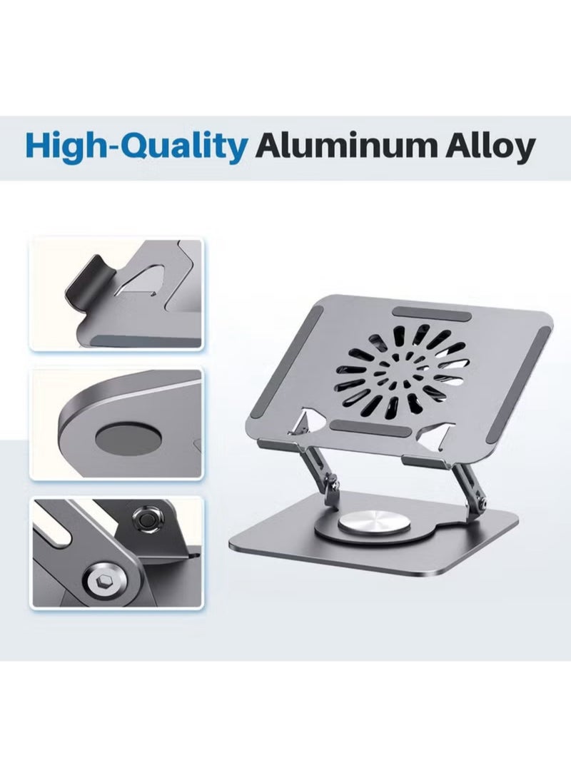 Laptop Stand with Cooling Fan for Desk, 360° Rotation Upgrade Larger Sturdy Base Adjustable, Foldable Metal Notebook Holder Fit for MacBook Air, MacBook Pro, Lenovo, HP, ASUS, etc - Image 2