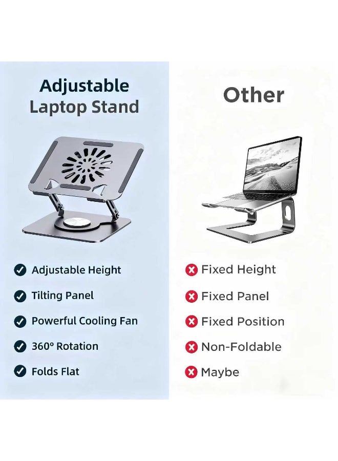 Laptop Stand with Cooling Fan for Desk, 360° Rotation Upgrade Larger Sturdy Base Adjustable, Foldable Metal Notebook Holder Fit for MacBook Air, MacBook Pro, Lenovo, HP, ASUS, etc - Image 3