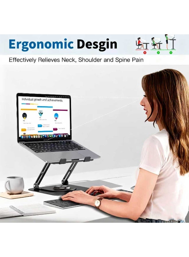 Laptop Stand with Cooling Fan for Desk, 360° Rotation Upgrade Larger Sturdy Base Adjustable, Foldable Metal Notebook Holder Fit for MacBook Air, MacBook Pro, Lenovo, HP, ASUS, etc - Image 4