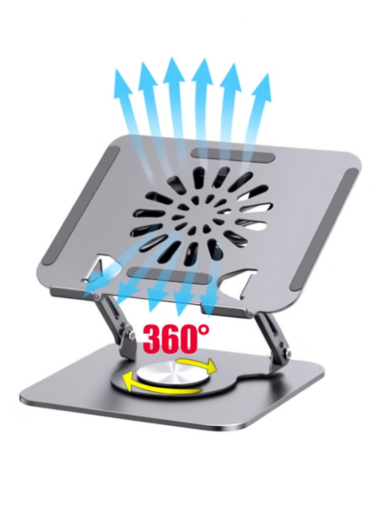 Laptop Stand with Cooling Fan for Desk, 360° Rotation Upgrade Larger Sturdy Base Adjustable, Foldable Metal Notebook Holder Fit for MacBook Air, MacBook Pro, Lenovo, HP, ASUS, etc - Image 1