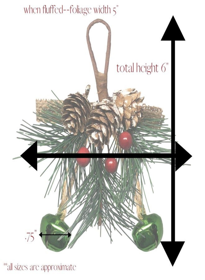 BANBERRY DESIGNS Bell Christmas Ornaments - Red Berries and Pine - Hanging Greenery and Snow Covered Pine Cone - Silver, Green and Red Bells - Crafting - Measures 6" Long - Image 3