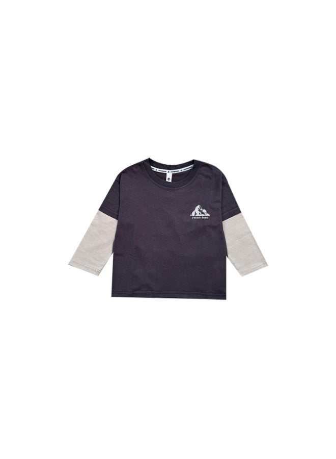 Children's Long-sleeved T-shirt  Spring New Style Girls' Patchwork Fake Two-piece Top For Older Kids Sports Outdoor Top