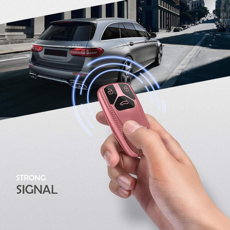 OATSBASF Car Key Cover for Audi Models - Pink-Stripe Silicone TPU 3 Buttons Key Box Shell - Image 3