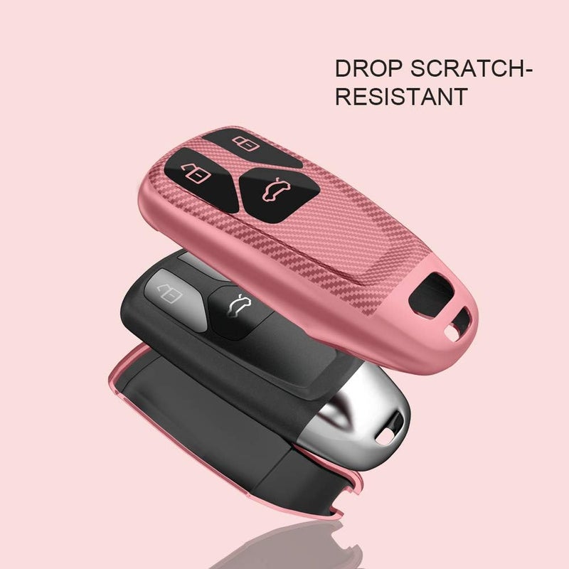 OATSBASF Car Key Cover for Audi Models - Pink-Stripe Silicone TPU 3 Buttons Key Box Shell - Image 5