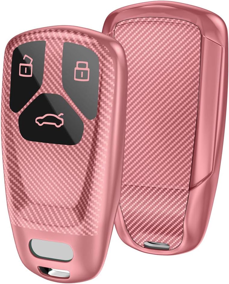 OATSBASF Car Key Cover for Audi Models - Pink-Stripe Silicone TPU 3 Buttons Key Box Shell - Image 1