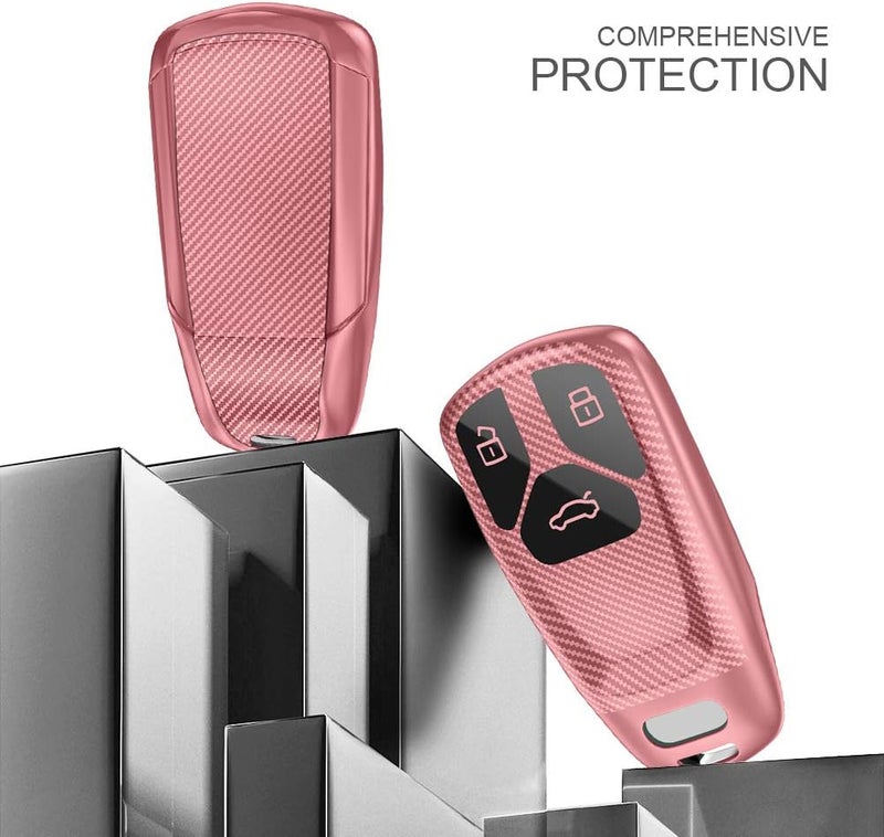OATSBASF Car Key Cover for Audi Models - Pink-Stripe Silicone TPU 3 Buttons Key Box Shell - Image 2