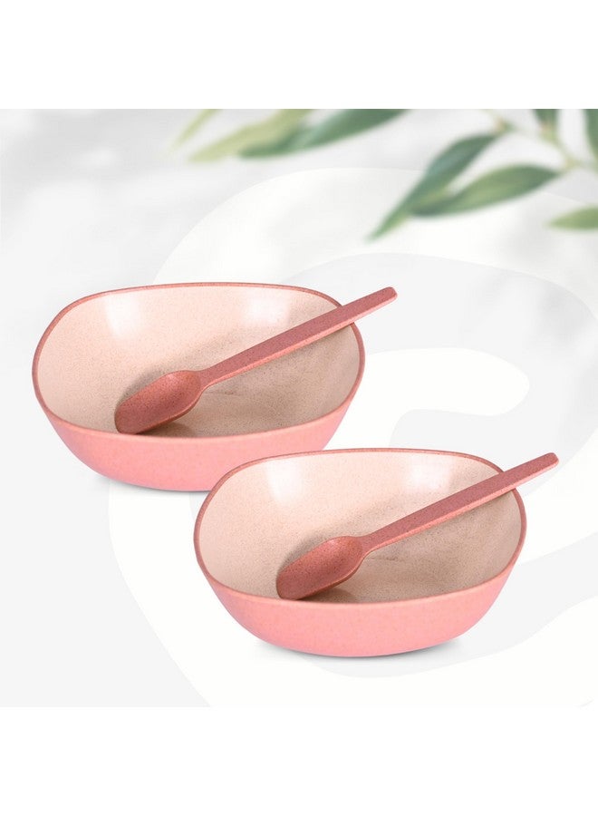 Eha Set of 2 Earth-Friendly Multipurpose Bowls for Kitchen with Spoons | 750 ml | Made with Rice Husk Biocomposite| Microwave Safe Bowl | for Hot & Cold Serving Bowl Set | Innocent - Image 1