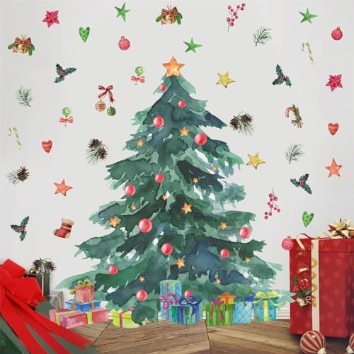 YOWOCAL Christmas Tree with Gifts Wall Decals,Large Removable Winter Xmas Tree Wall Stickers for DIY Home Office Showcase Party Décor(31.5 Inches High) - Image 1