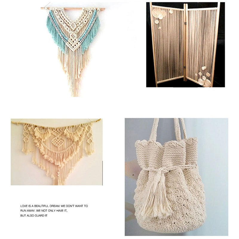 1PC Manual Woven Tapestry Rope Cotton Wall Pendant Weaving Handmade Cord DIY Making Cord for Handmade Wall Craft Decoration (10000 x 0.5cm, Beige) - Image 2