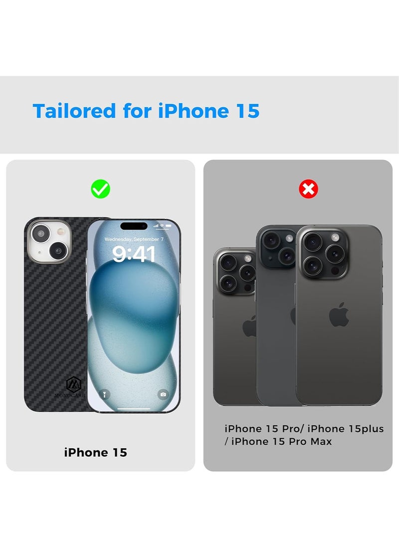 MONOCARBON Real Aramid Fiber [Ultra Slim] for iPhone 15 Case Cover [MagSafe Compatible] Lightweight Anti-Scratch - Matte Black  - Image 3