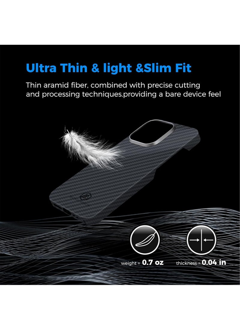 MONOCARBON Real Aramid Fiber [Ultra Slim] for iPhone 15 Case Cover [MagSafe Compatible] Lightweight Anti-Scratch - Matte Black  - Image 5